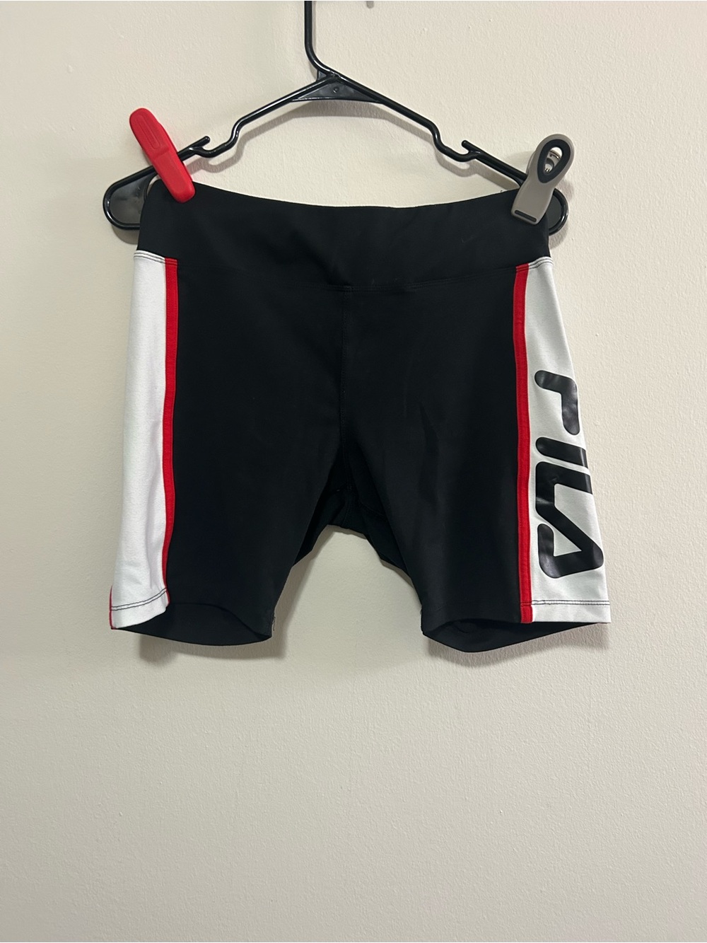 FILA Black Swim Shorts with White Panels and Red Trim